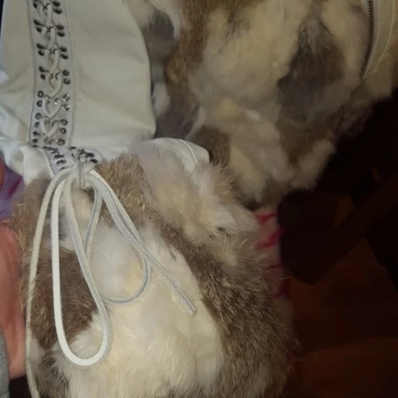 Bebe Rare Leather And Rabbit Fur Coat - Picture 4 of 9